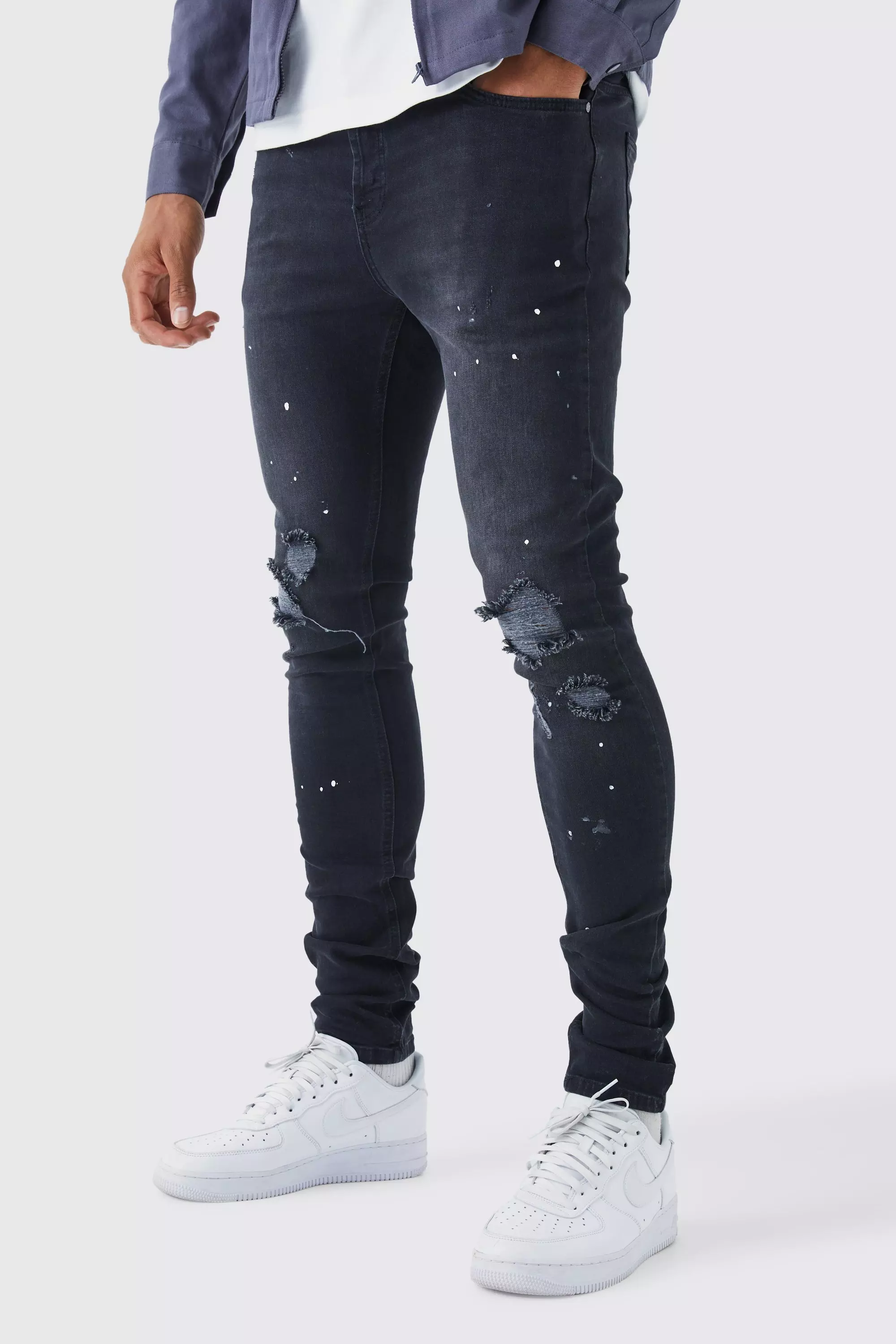 Mens ripped paint hot sale splatter jeans